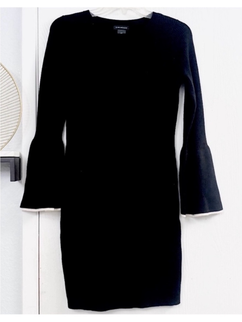Club Monaco Wioletta Wool Black Knit Bell-Sleeve Dress Size SP